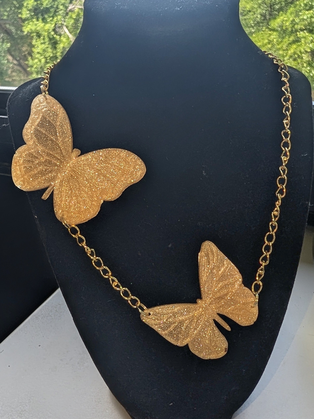 Handmade RESIN Gold Butterfly Statement Necklace - Women's Jewelry